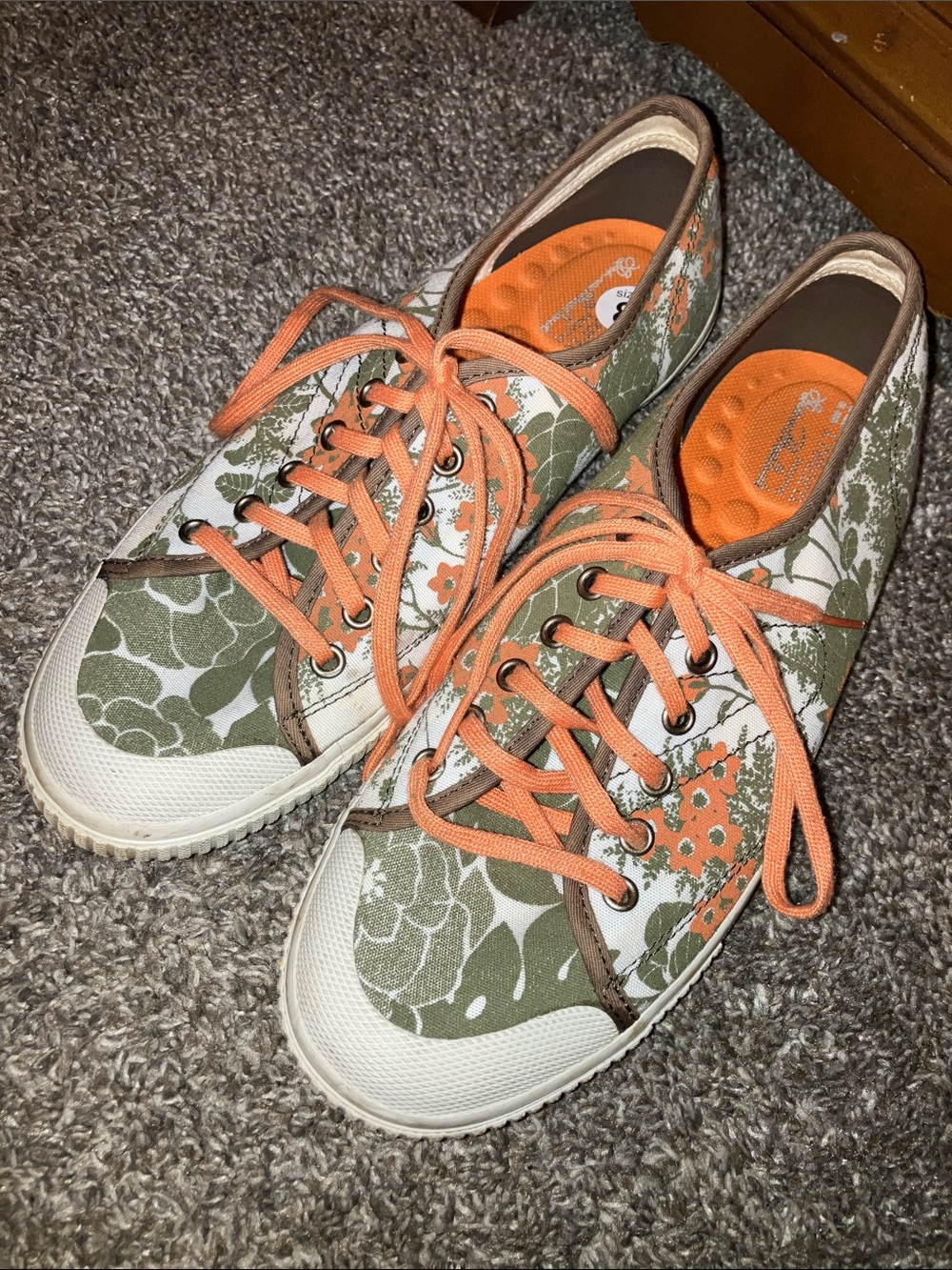 Tretorn Florence Broadhurst Floral Canvas Lace-Up Sneakers in Green & Orange